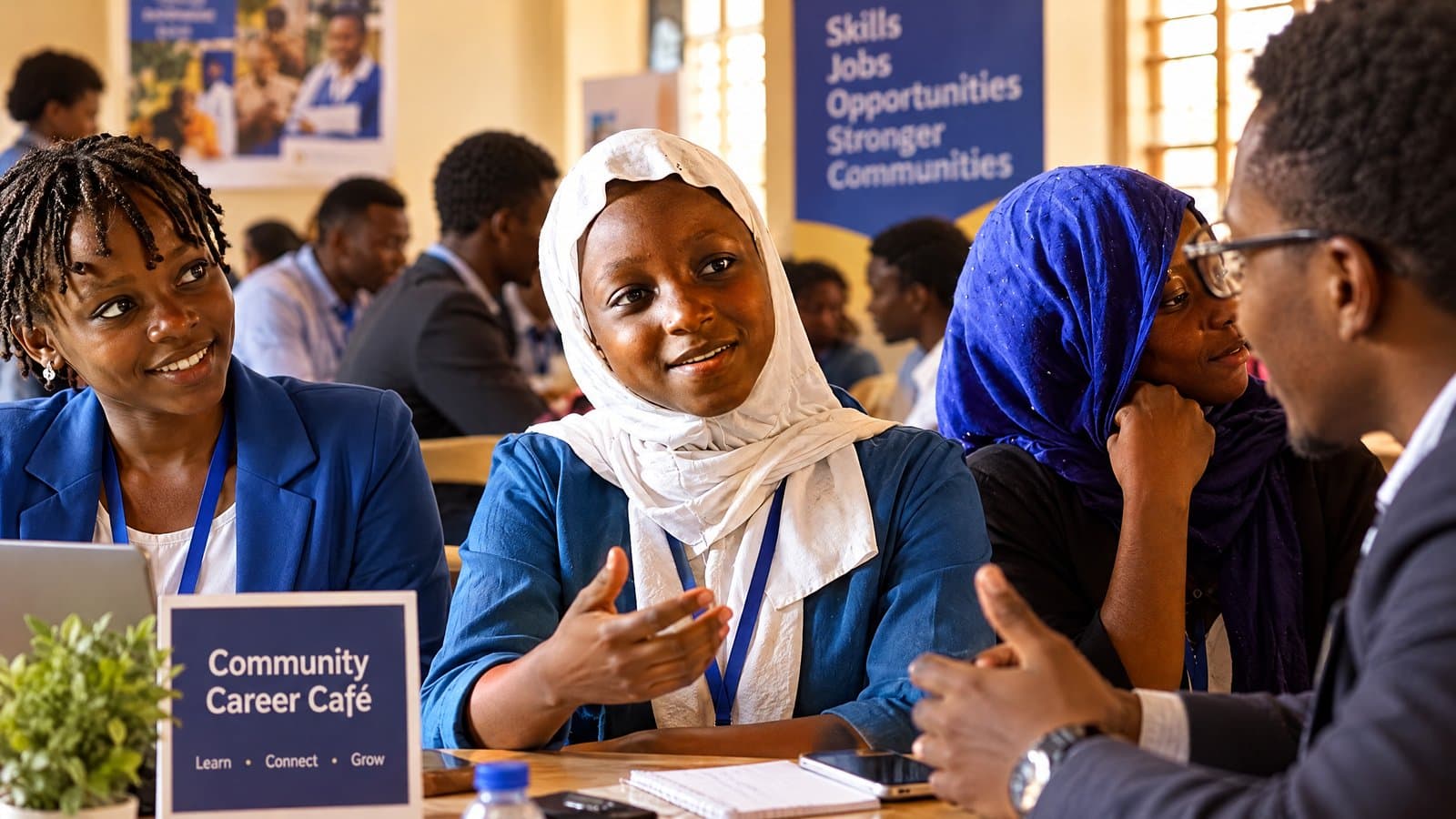 Youth at a Cimentar Futuro community event, hands raised to ask questions