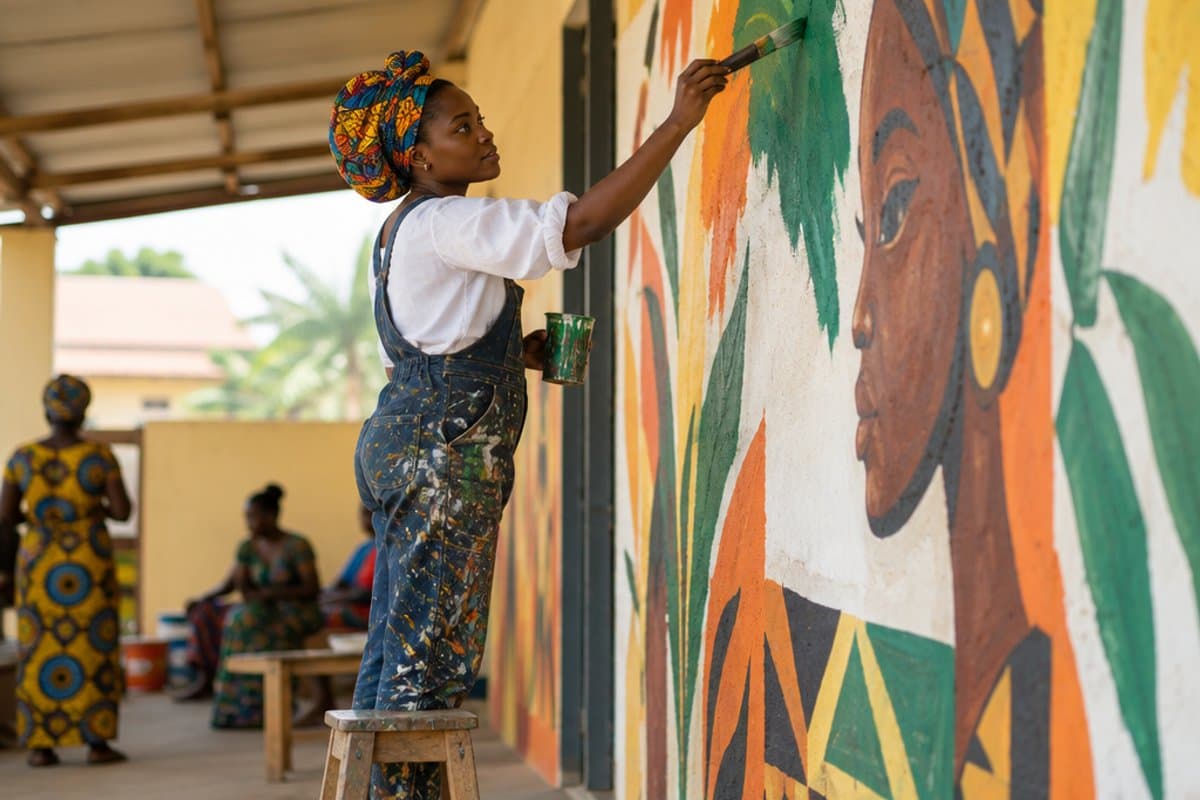 A mural coming to life, stroke by stroke