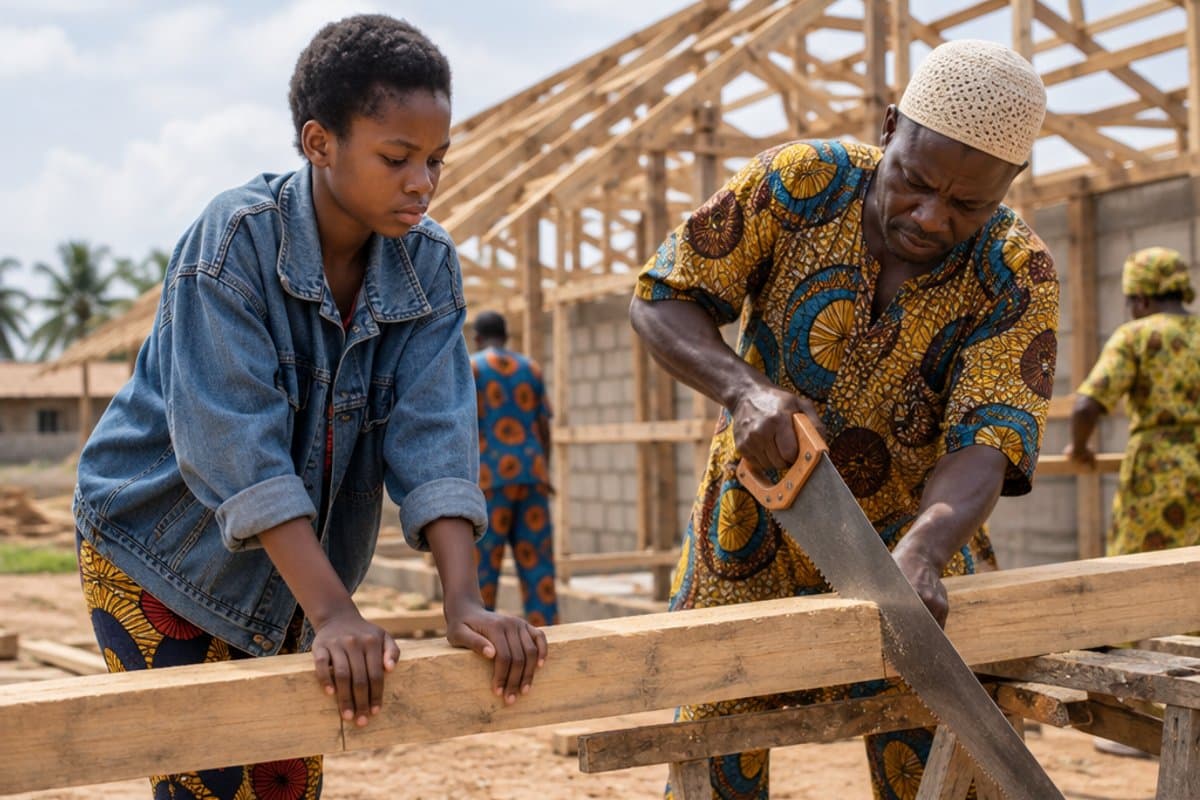 Helping raise a school, beam by beam