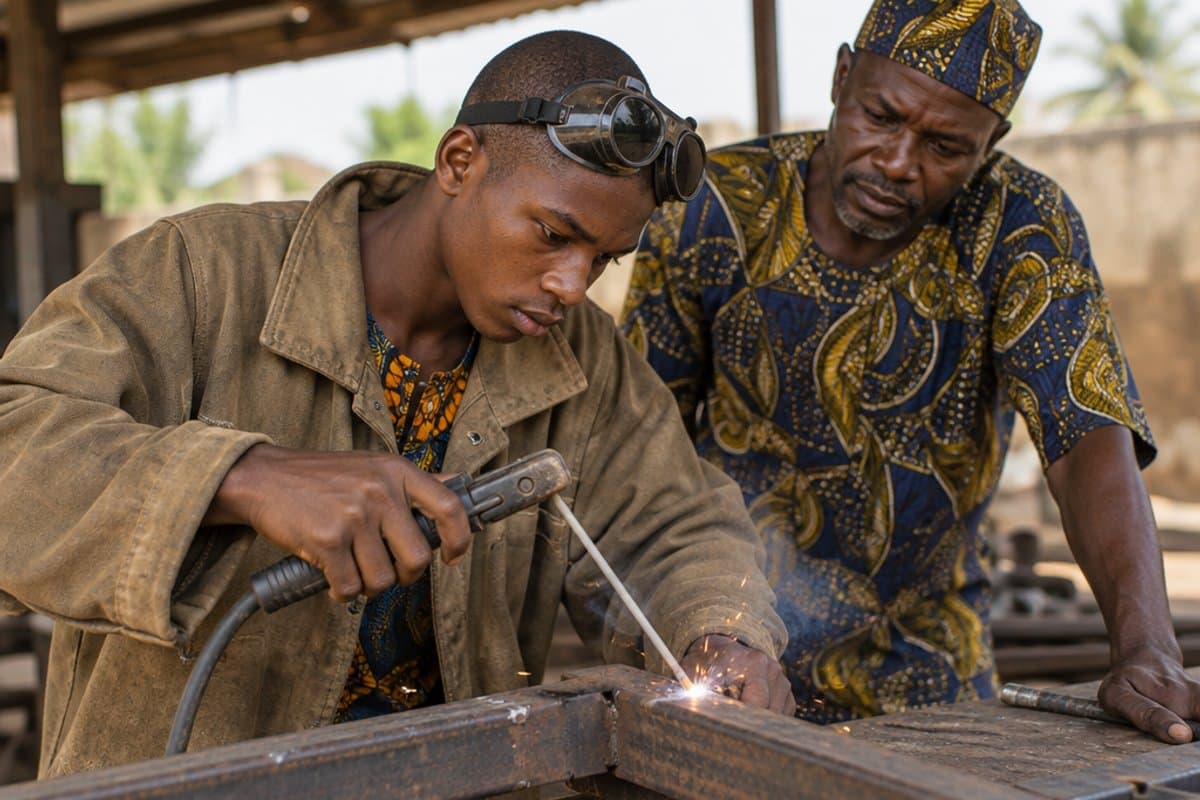 Sparks fly in the metalwork workshop