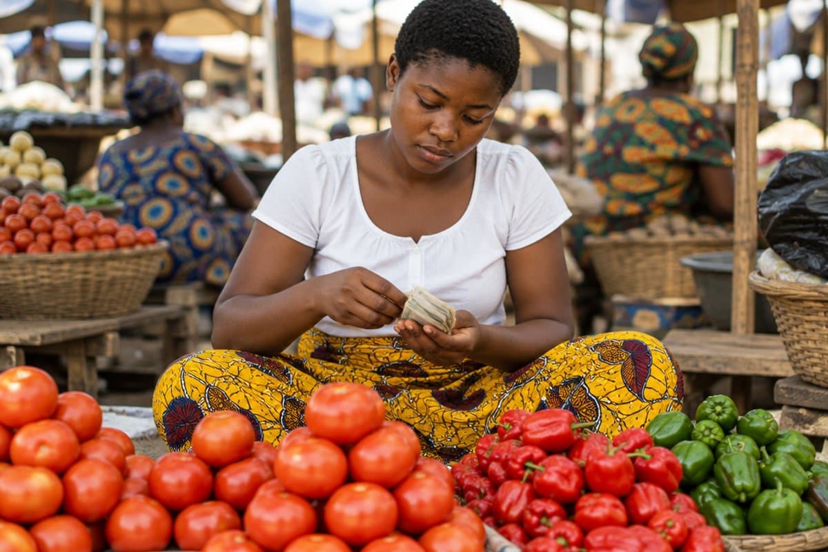 Counting the day's earnings at market