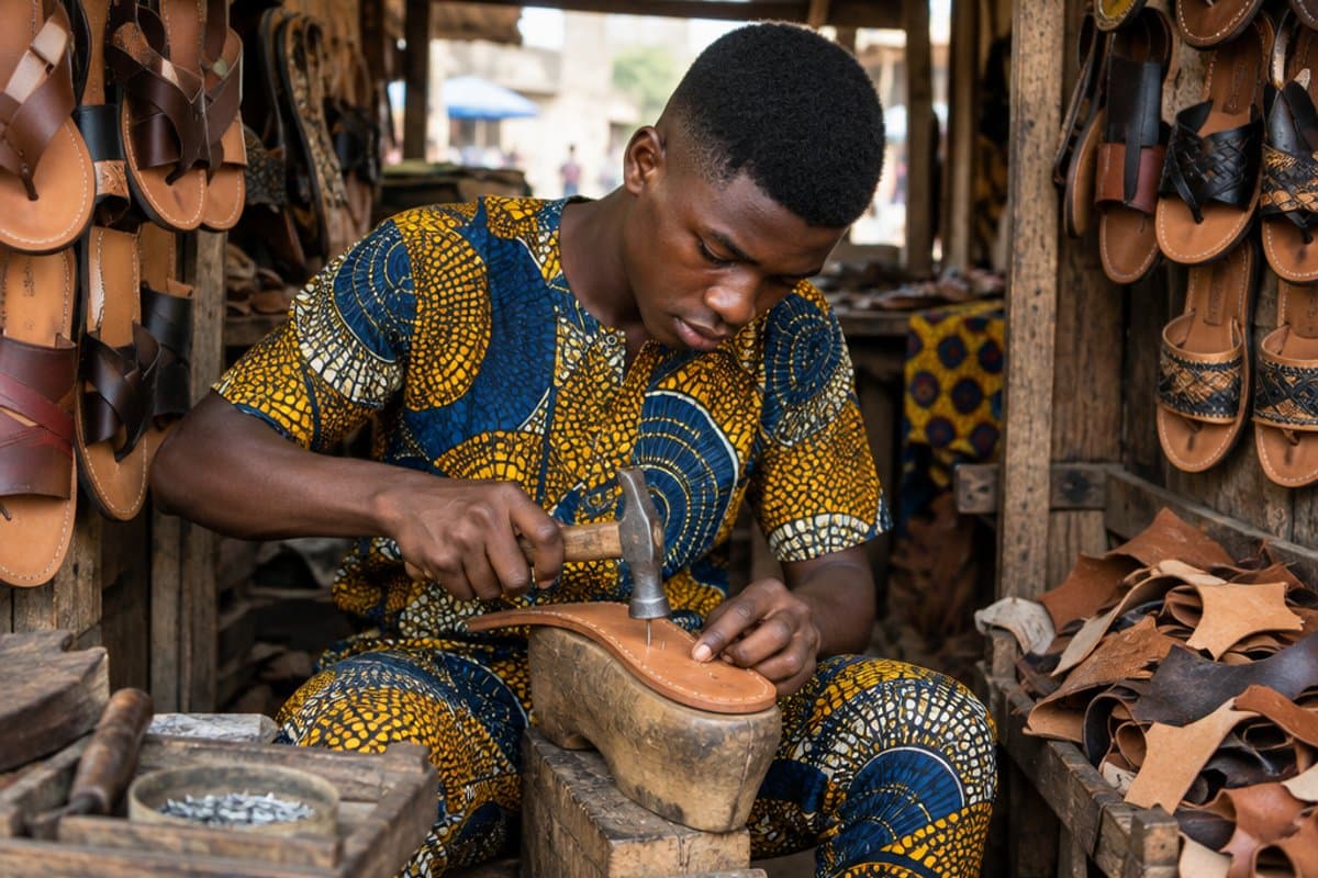 Crafting leather sandals by hand