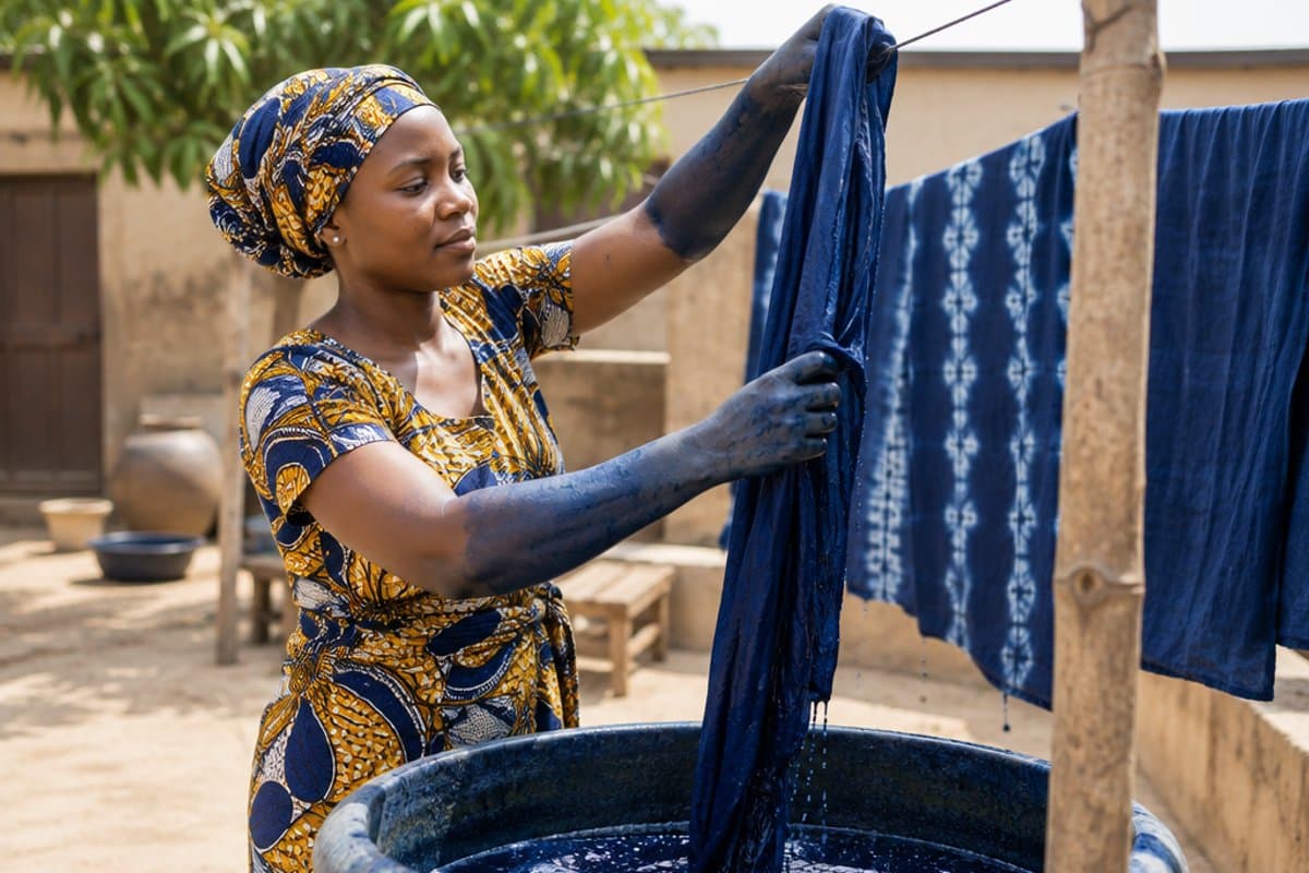 Dyeing fabric to sell at the market
