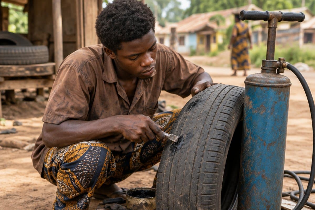Running his own tire repair stand